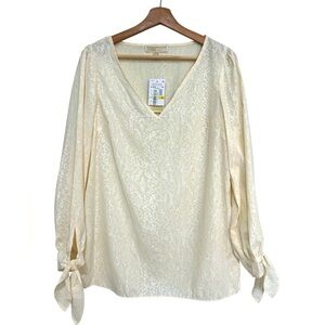 Michael Michael Kors Snakeskin Tie Cuff V-Neck Elegant Top Blouse Sz Medium